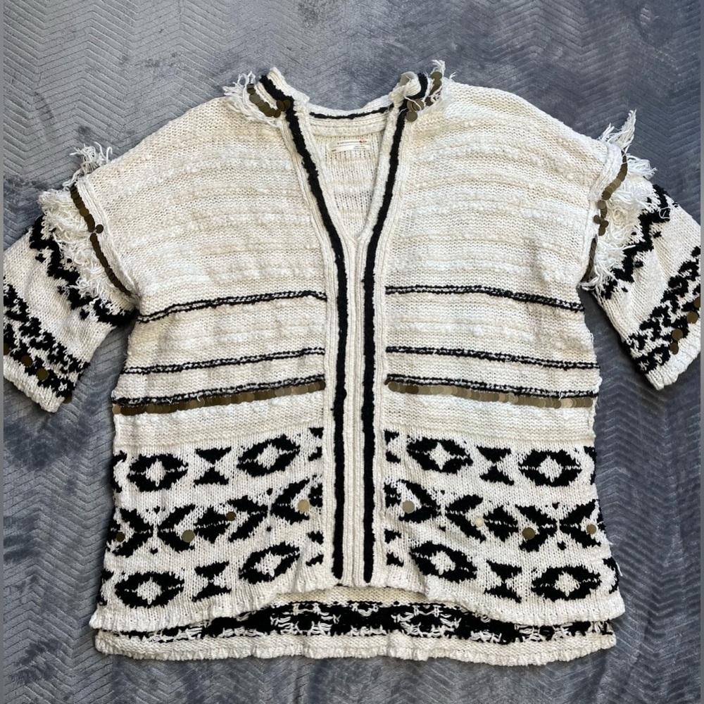 Anthropologie Margot Fringed Bangle Poncho Sweater XS/S
